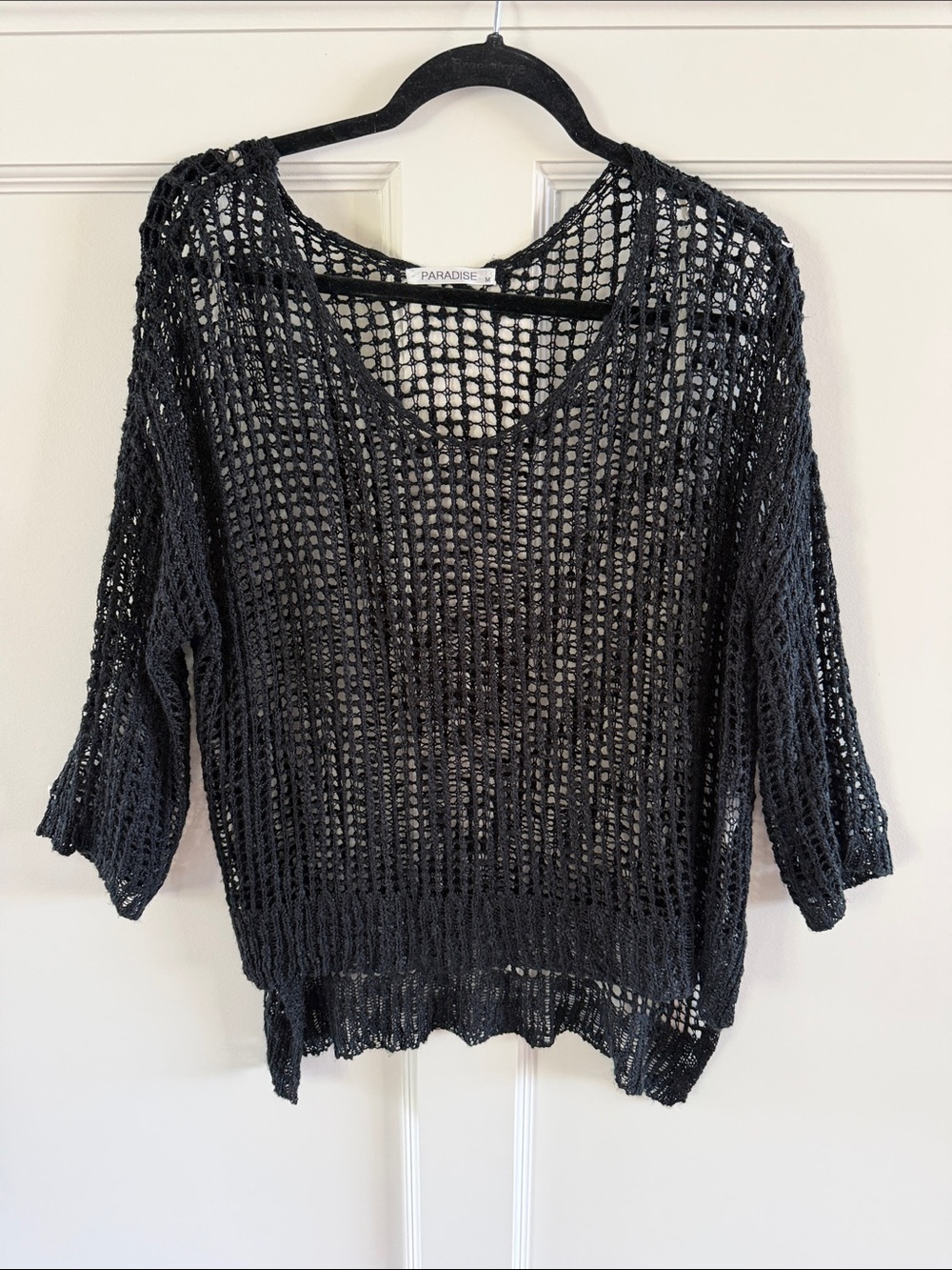 Women's Open-Knit Scoop Neck Sweater in Black